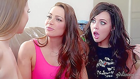 Blonde and brunette share a cock